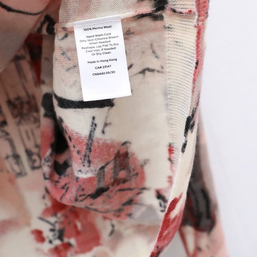 NWT Talbots Soft Merino V-neck Sweater Scenic Autumn City Square print warm 3X - Picture 8 of 10